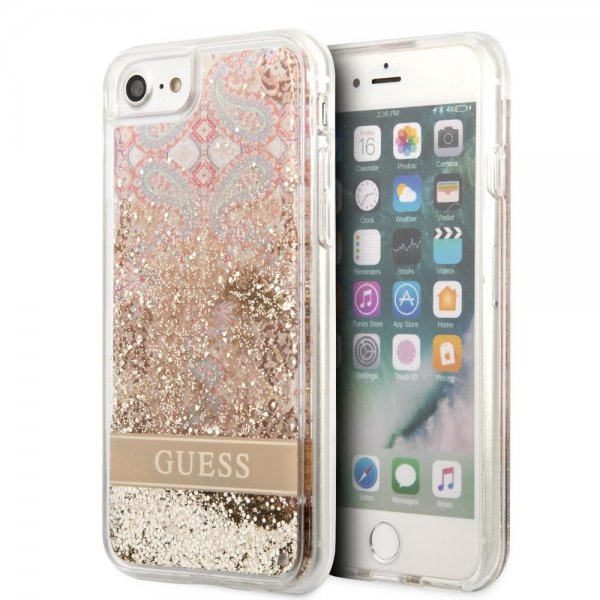 Guess iPhone 7/8/SE Deksel Liquid Glitter Paisley Pattern Gull