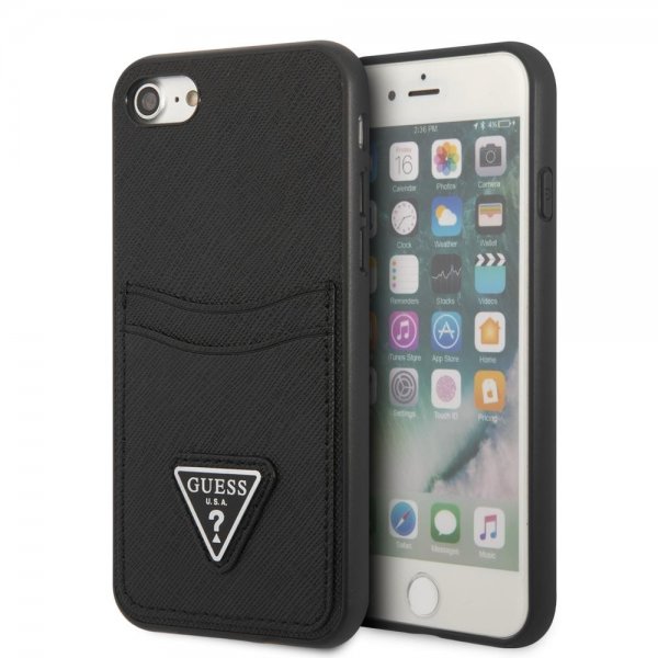 Guess iPhone 7/8/SE Deksel Saffiano Double Cardslot Svart