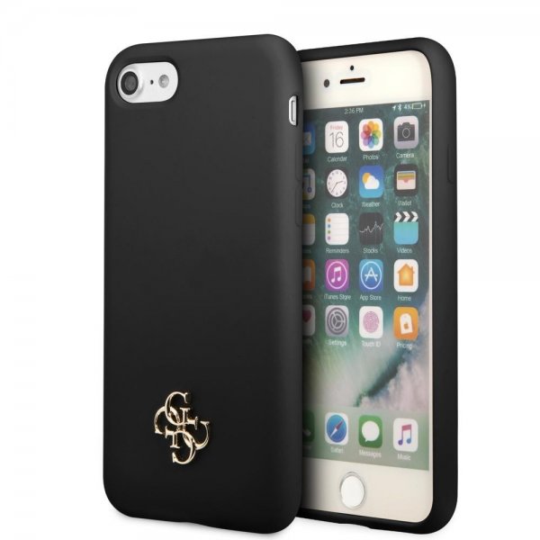 Guess iPhone 7/8/SE Deksel Silicone Metal Logo 4G Svart