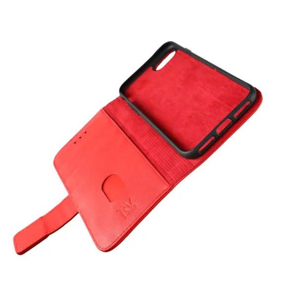 Rvelon iPhone 7/8/SE Etui Ekte skinn Kortlommer Rød