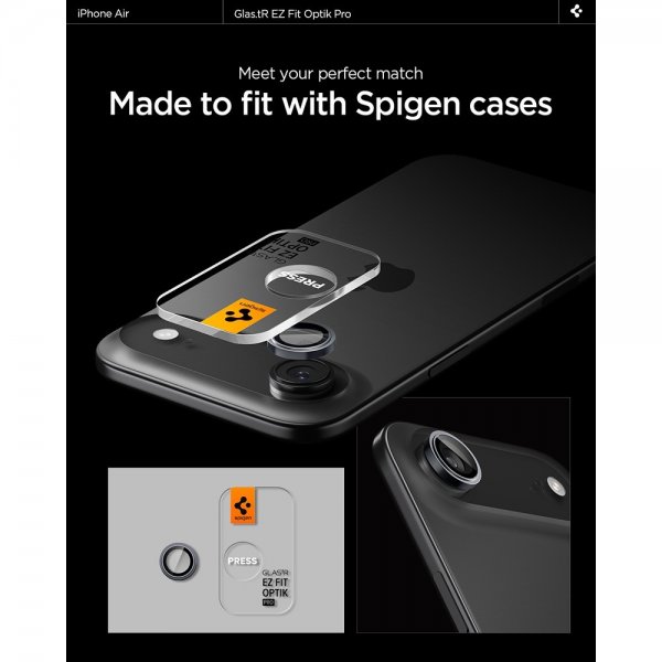 Spigen iPhone Air Kamerabeskytter GLAS.tR EZ Fit Optik Pro 2-pakning Grå