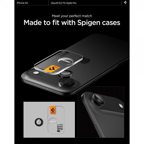 Spigen iPhone Air Kamerabeskytter GLAS.tR EZ Fit Optik Pro 2-pakning Svart