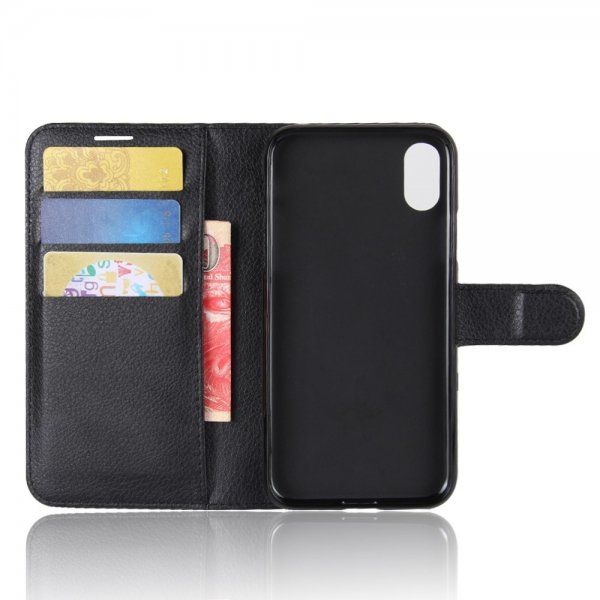 iPhone X/Xs Etui Litchi Svart