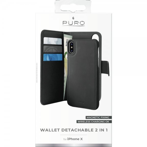 Puro iPhone X/Xs Etui Wallet Detachable 2 in 1 Svart