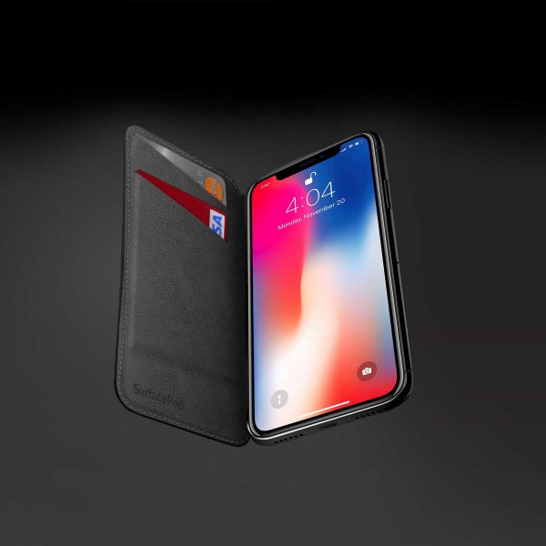 Twelve South iPhone Xs Max Plånboksetui SurfacePad Nappaläder Svart