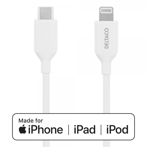 Deltaco Kabel USB-C Cable with Lightning Connector 2m Hvit