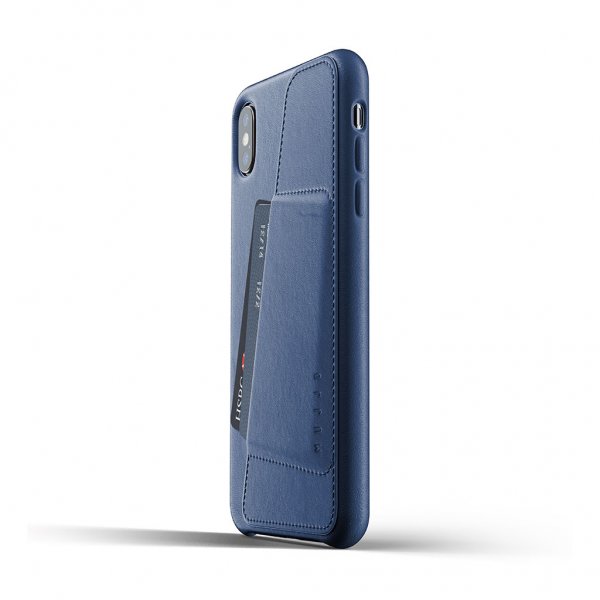 Mujjo iPhone Xs Max Deksel Full Leather Wallet Case Monaco Blue