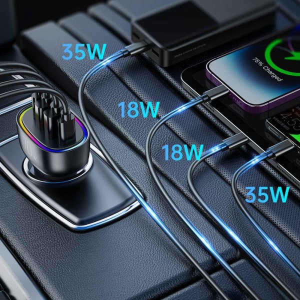 Joyroom Mobillader til bil JR-CL29 70W 4 Port Car Charger