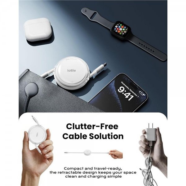 iOttie Kabel 100W Retractable USB-C 2-pakning Hvit