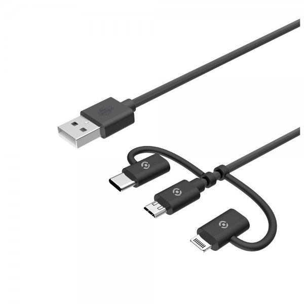 Celly Kabel 3in1 Micro-USB/USB-C/Lightning 1m Svart