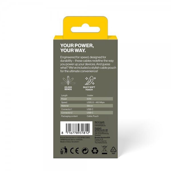 Aqiila Kabel Cablebird CS11 USB-C/USB-C 60W 1m Hvit