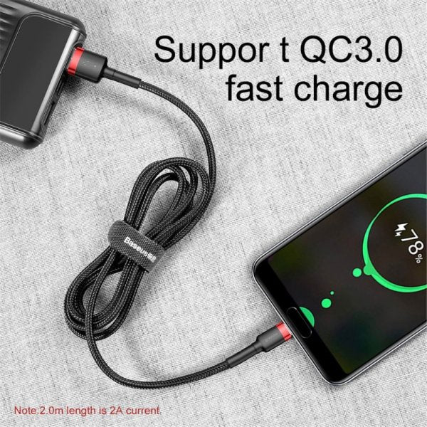 Baseus Kabel Cafule Cable USB-A/USB-C 3m Rød Svart