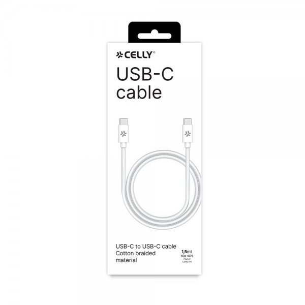 Celly Kabel Cotton Braided USB-C/USB-C 1.5m Hvit