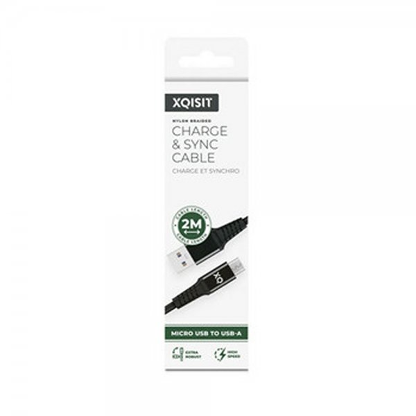 Xqisit Kabel Flettet USB-A/Micro-USB 2m Svart