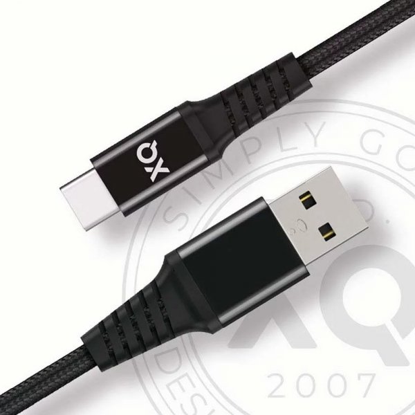Xqisit Kabel Flettet USB-A/USB-C 2m Svart