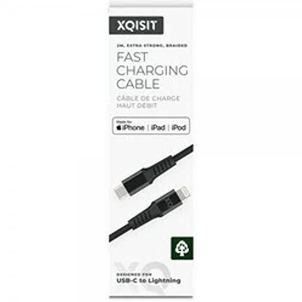 Xqisit Kabel Flettet USB-C/Lightning 2m Svart