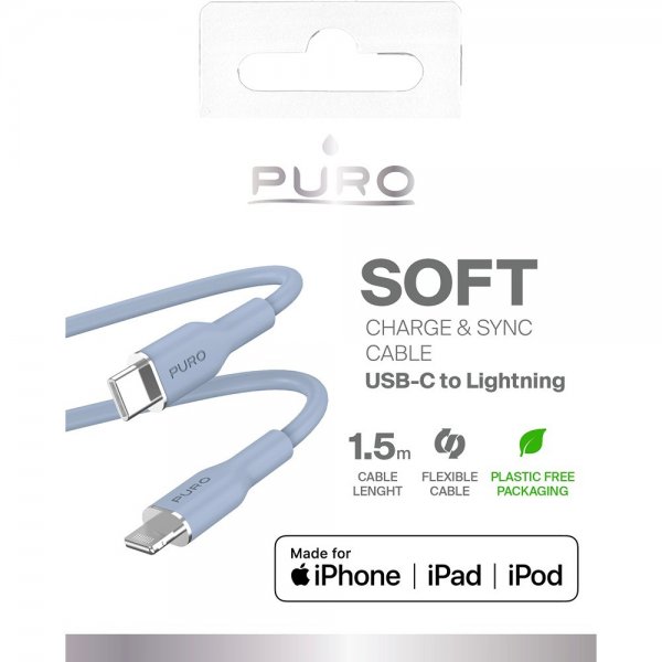 Puro Kabel Soft Charge & Sync Cable USB-C/Lightning 1.5m Lyseblå