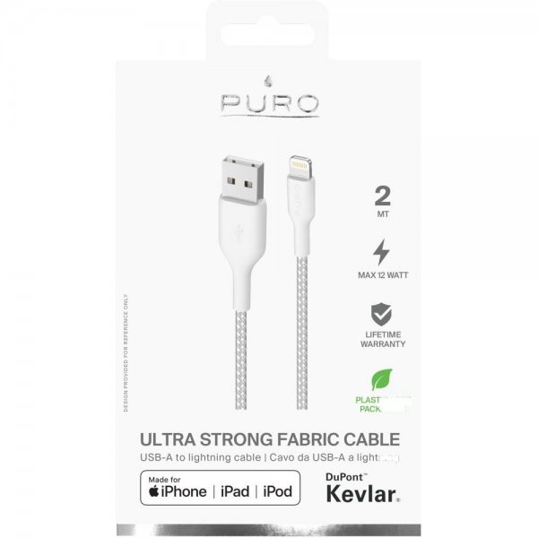 Puro Kabel Ultra Strong Fabric Cable USB-A/Lightning 2m Hvit