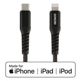 Deltaco Kabel USB-C Lightning 1m Stoff Svart
