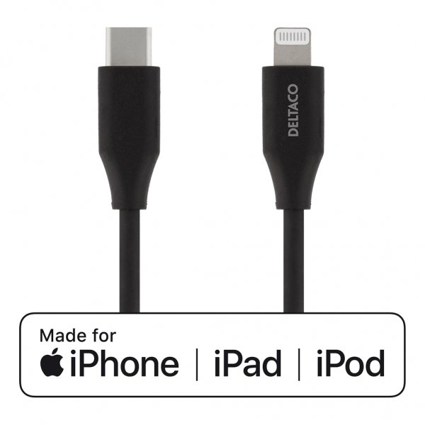 Deltaco Kabel USB-C Lightning 2m Svart
