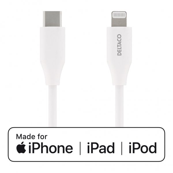Deltaco Kabel USB-C Lightning 2m Hvit