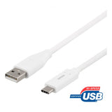 Deltaco Kabel USB-C USB-A 2m Hvit
