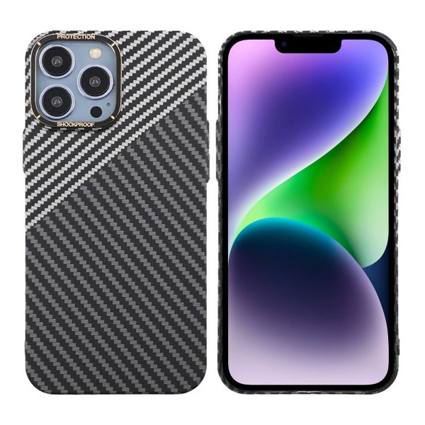 iPhone 13 Pro Max Deksel Karbonfibermønster Svart Hvit