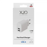 X2O Lader 17W Double USB-A/USB-A Hvit
