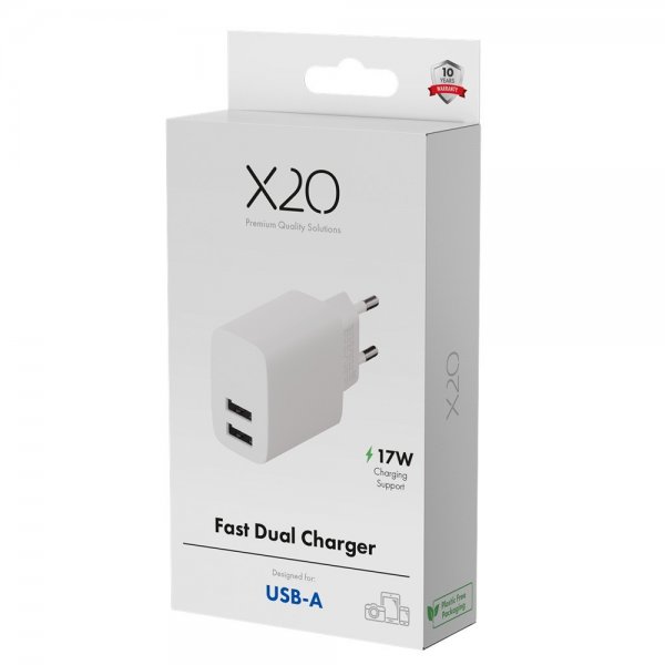 X2O Lader 17W Double USB-A/USB-A Hvit