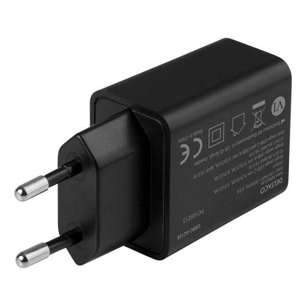 Deltaco Lader 18W USB-C PD & USB-A Svart