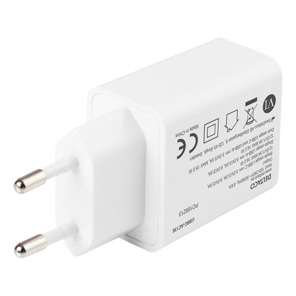 Deltaco Lader 18W USB-C PD & USB-A Hvit