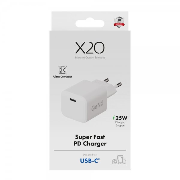 X2O Lader 25W USB-C GaN Hvit