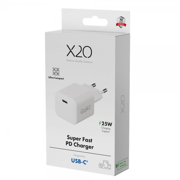 X2O Lader 25W USB-C GaN Hvit