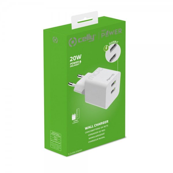 Celly Lader 2xUSB-C 20W Hvit
