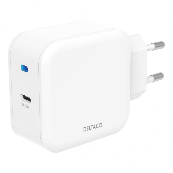 Deltaco Lader 30W USB-C PD Hvit