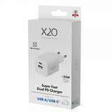 X2O Lader 35W Double USB-C/USB-A GaN Hvit