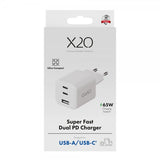 X2O Lader 65W Triple USB-C/USB-A GaN Hvit