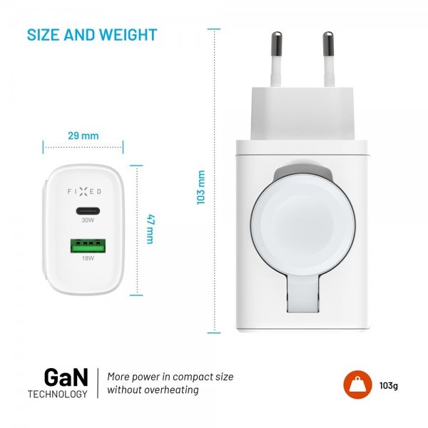 Fixed Lader GaN 33W Apple Watch/USB-C/USB-A