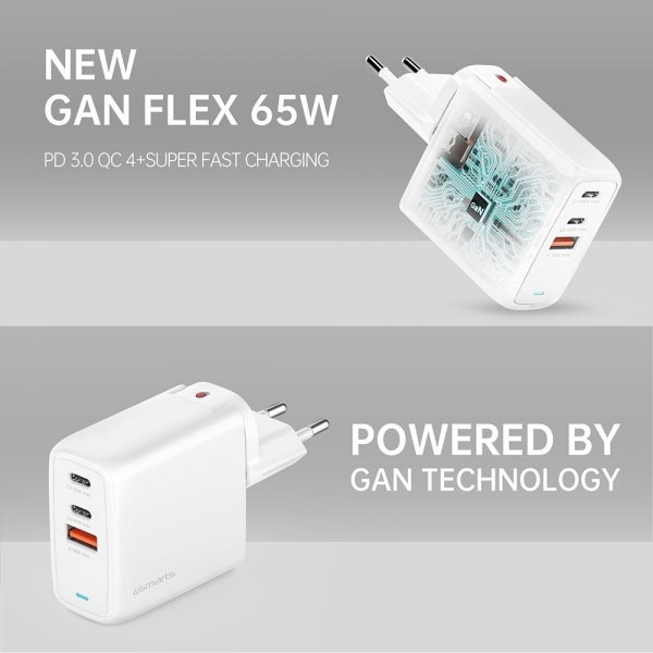 4smarts Lader GaN Flex 65W 2 USB-C+1 USB-A