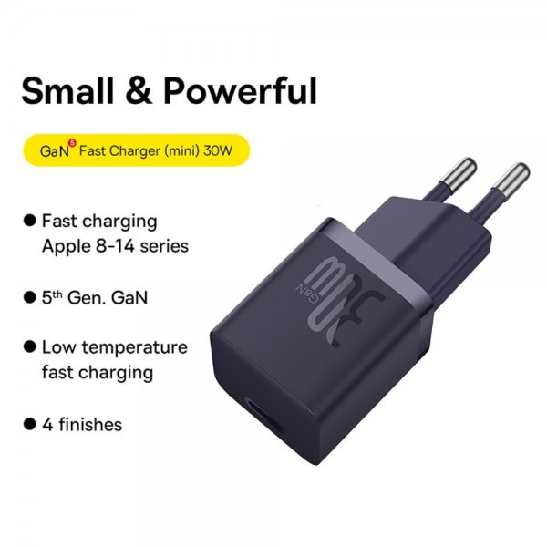 Baseus Lader GaN5 Fast Charger Mini 30W Lilla