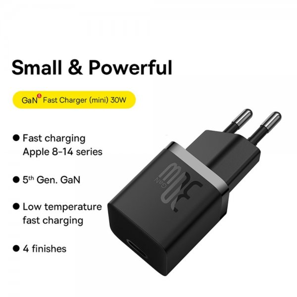 Baseus Lader GaN5 Fast Charger Mini 30W Svart