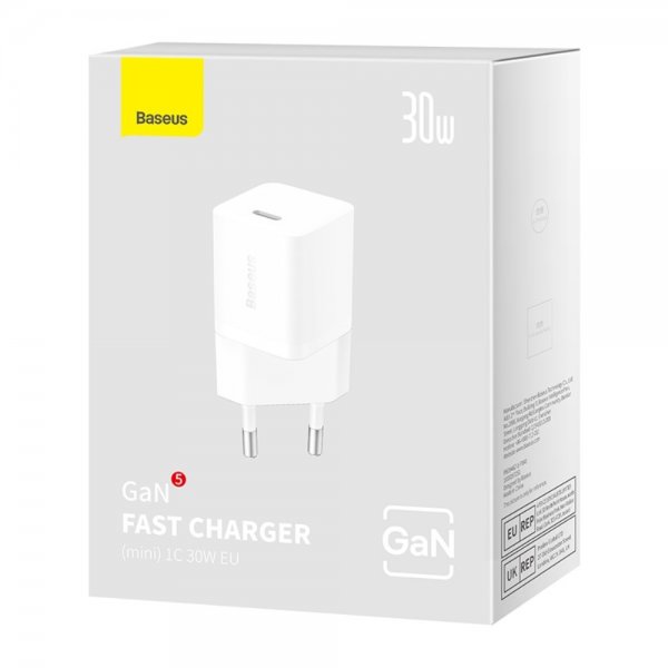 Baseus Lader GaN5 Fast Charger Mini 30W Hvit