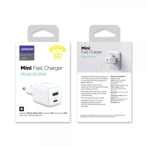 Joyroom Lader JR-QP303 USB-C+USB-A 30W