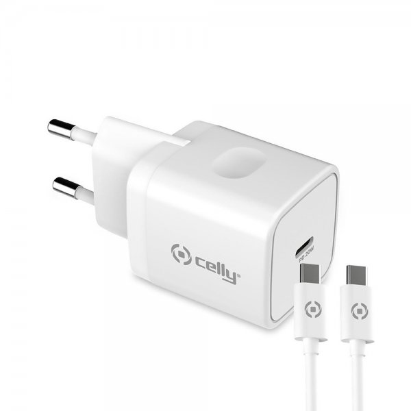 Celly Lader med USB-C kabel TC1C20WTYPEC 20W Hvit