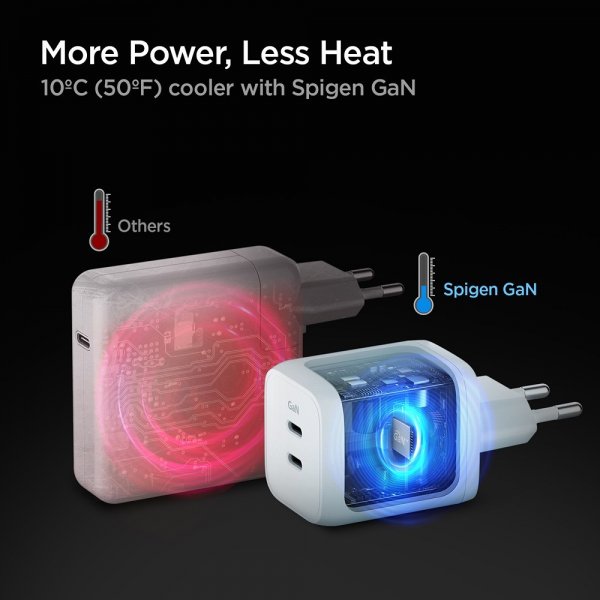 Spigen Lader PowerArc ArcStation Pro GaN Dual Port 65W Hvit