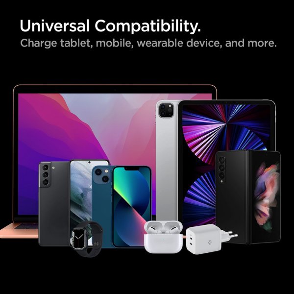 Spigen Lader PowerArc ArcStation Pro GaN Dual Port 65W Hvit