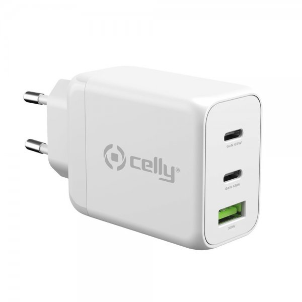 Celly Lader TC3GAN65W 2xUSB-C/USB-A GaN 65W Hvit