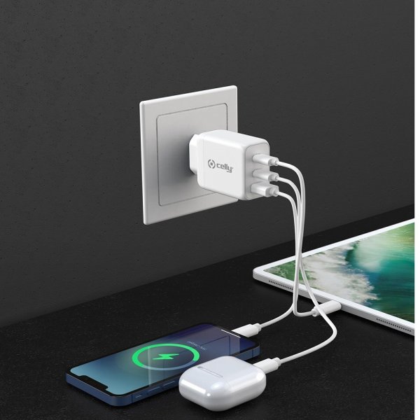Celly Lader TC3GAN65W 2xUSB-C/USB-A GaN 65W Hvit