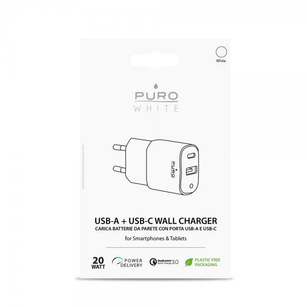 Puro Lader USB-A + USB-C Wall Charger 20W