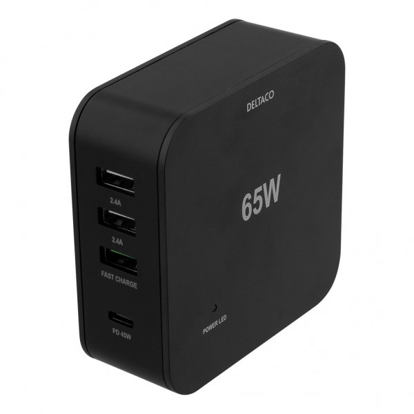 Deltaco Lader USB-C PD 45W & USB-A 18W Quickcharge Svart